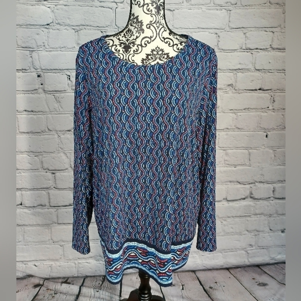 Michael Kors women's long sleeve stretch knit geometric print plus sz 1x top b11
